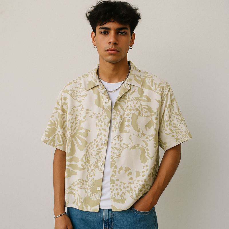 H&M Tropical Leopard Print Casual Shirt - Large