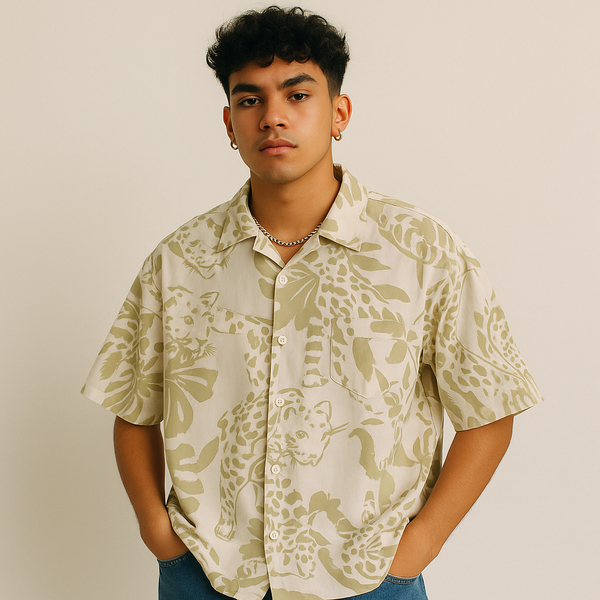 H&M Tropical Leopard Print Casual Shirt - Large