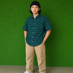 1Percent Eleven Green Checkered Oversized Shirt (Thrifted) SIZE M-L