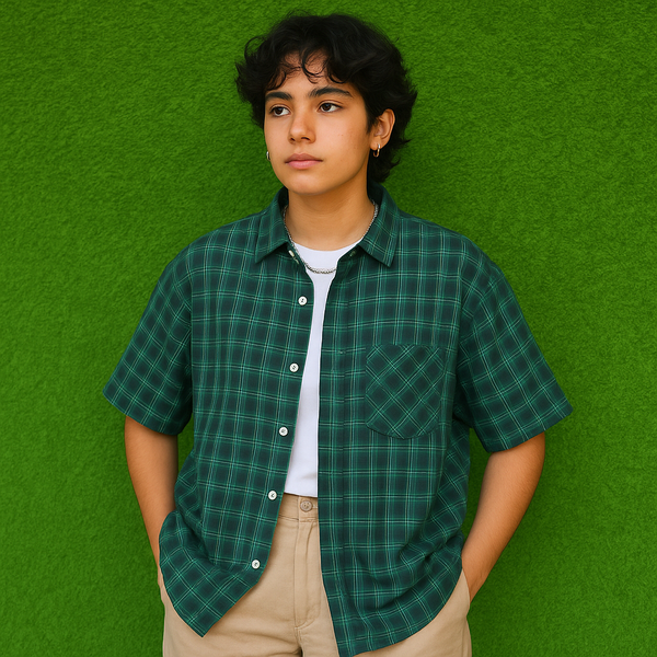 1Percent Eleven Green Checkered Oversized Shirt (Thrifted) SIZE M-L