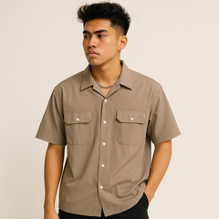 Stone Beige Half-Sleeve Shirt – DRYLush by Back Number -Medium