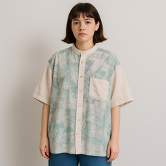 Vintage Danpol Printed Band Collar Shirt – Size L (Thrifted)