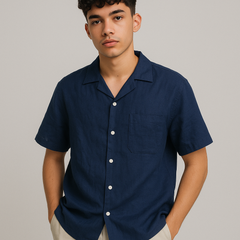 Tbj Nearby Navy Linen-Cotton Shirt - Large