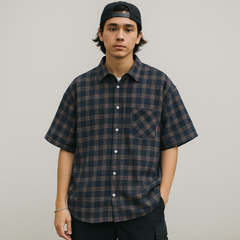 AshBurn Navy & Brown Checked Shirt – Size Large (Thrifted)