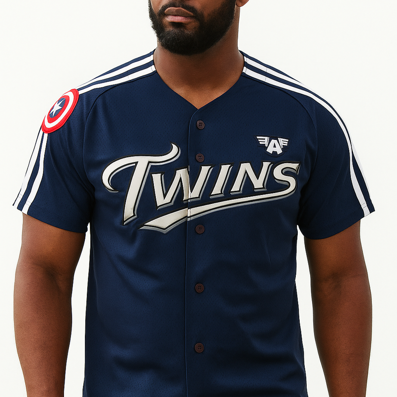 Marvel x Twins Navy Jersey (Captain America Edition) – Unisex, Size Large