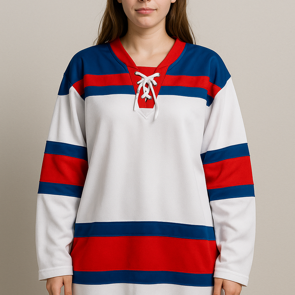 Oversized Hockey Jersey – Patriotic Red, White & Blue (Size: Large) unisex