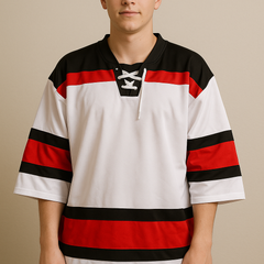 Oversized Red, Black & White Hockey Jersey – Size XL