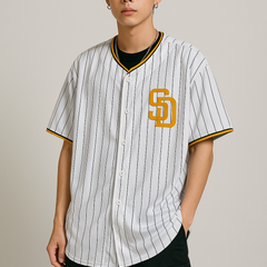 Custom Pinstripe Baseball Jersey “SHIN” – XL (Thrifted)