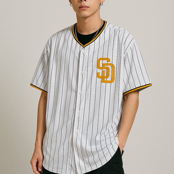 Custom Pinstripe Baseball Jersey “SHIN” – XL (Thrifted)
