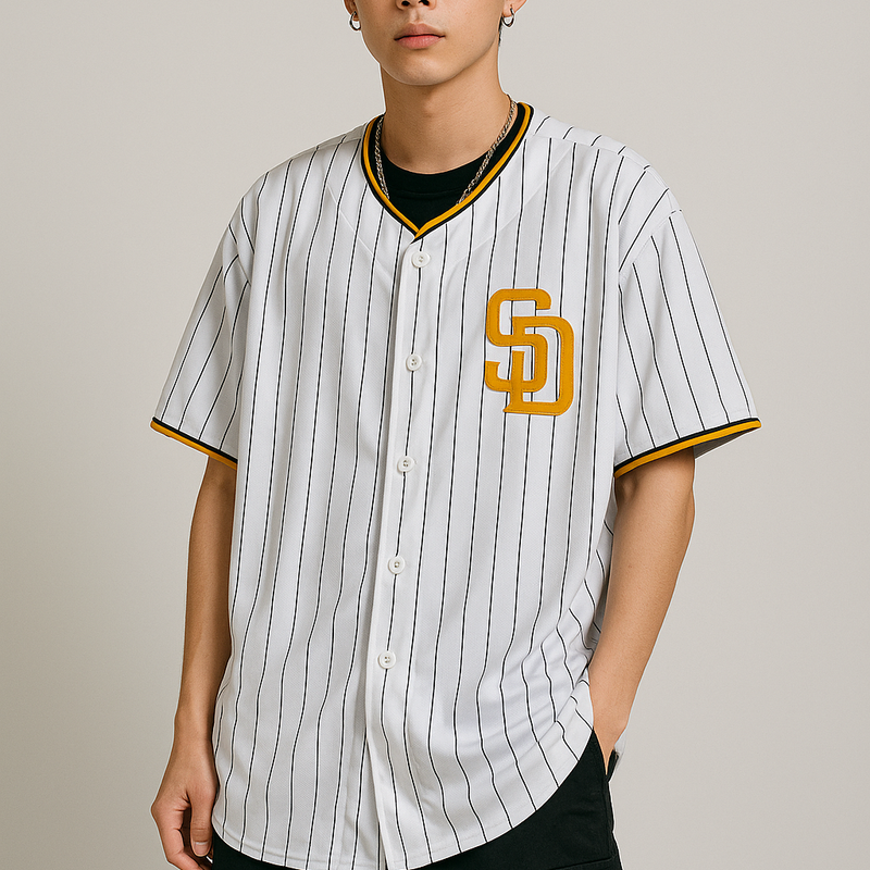 Custom Pinstripe Baseball Jersey “SHIN” – XL (Thrifted)