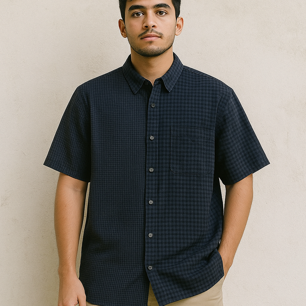 JW Anderson x Uniqlo Navy Blue Checkered Shirt – Thrifted | Size XL