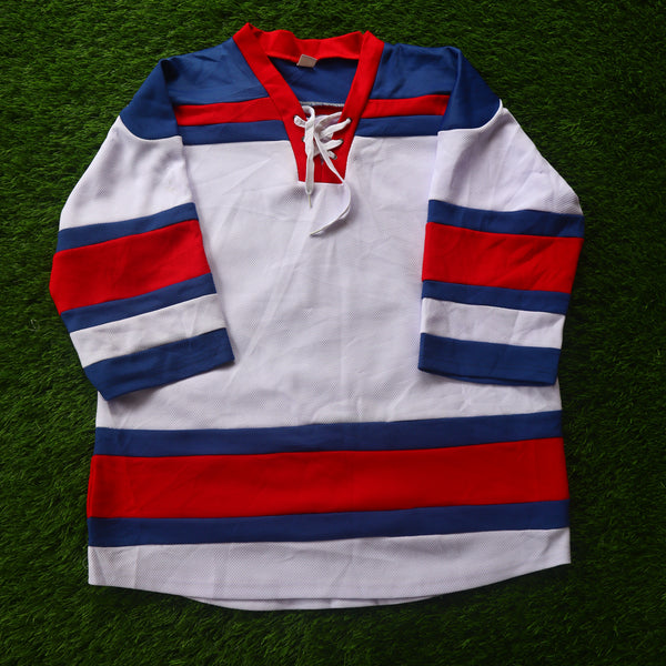 Oversized Hockey Jersey – Patriotic Red, White & Blue (Size: Large) unisex