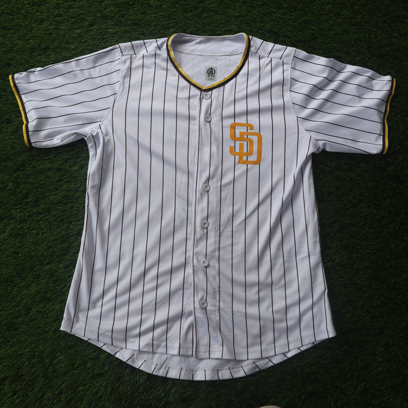 Custom Pinstripe Baseball Jersey “SHIN” – XL (Thrifted)