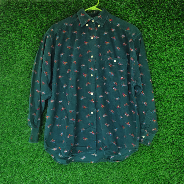 Vintage Corduroy Printed Shirt – Green | Size L | Thrifted