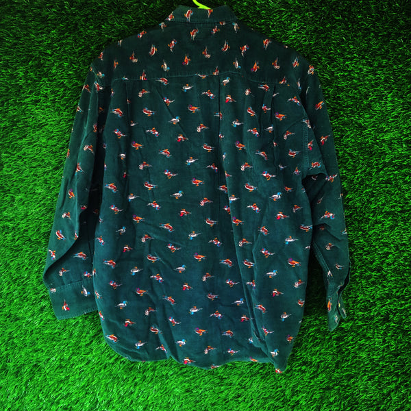 Vintage Corduroy Printed Shirt – Green | Size L | Thrifted