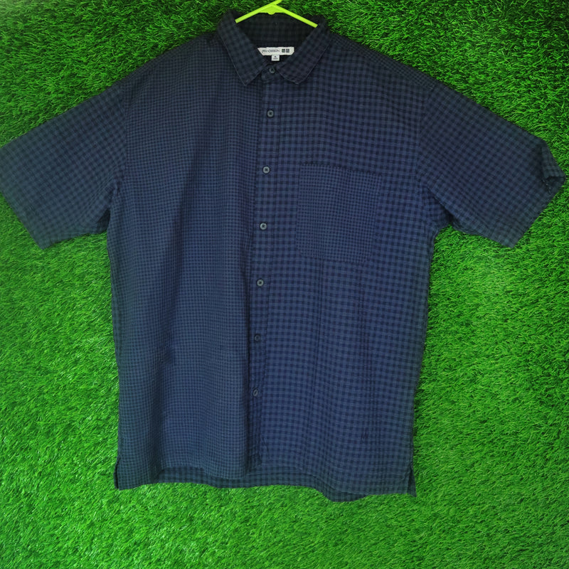 JW Anderson x Uniqlo Navy Blue Checkered Shirt – Thrifted | Size XL