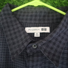 JW Anderson x Uniqlo Navy Blue Checkered Shirt – Thrifted | Size XL