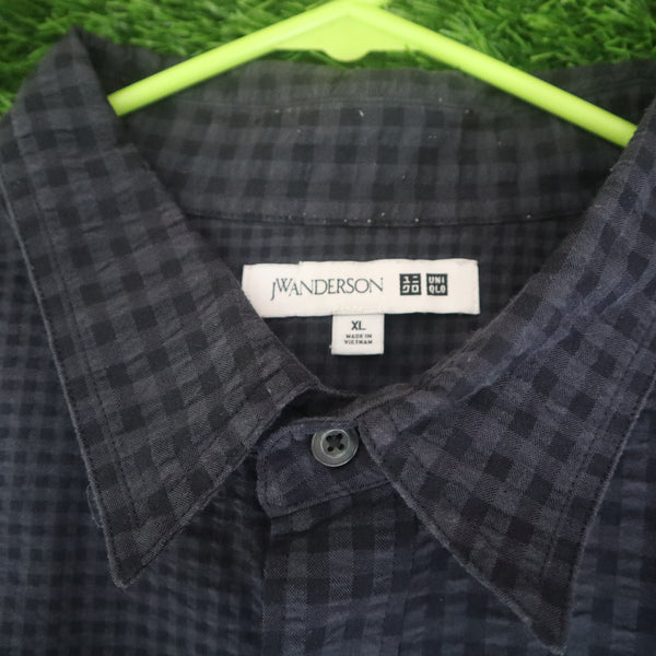 JW Anderson x Uniqlo Navy Blue Checkered Shirt – Thrifted | Size XL