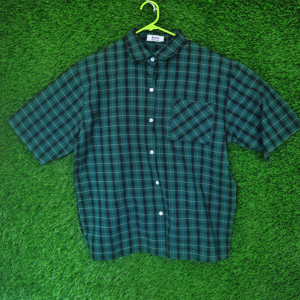 1Percent Eleven Green Checkered Oversized Shirt (Thrifted) SIZE M-L