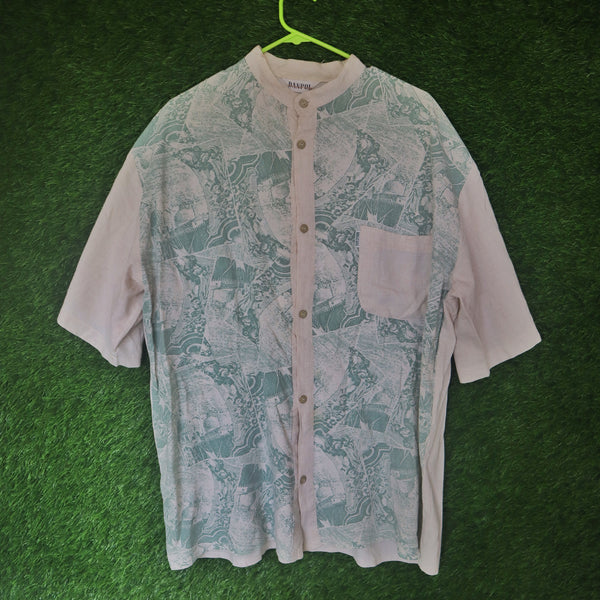 Vintage Danpol Printed Band Collar Shirt – Size L (Thrifted)