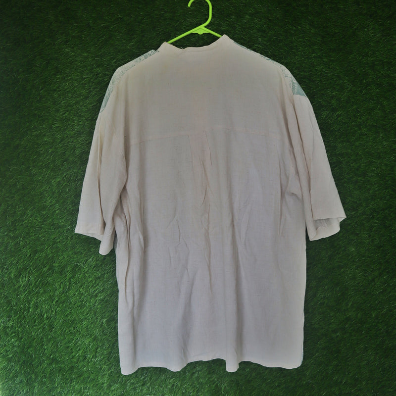 Vintage Danpol Printed Band Collar Shirt – Size L (Thrifted)