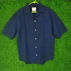 Tbj Nearby Navy Linen-Cotton Shirt - Large
