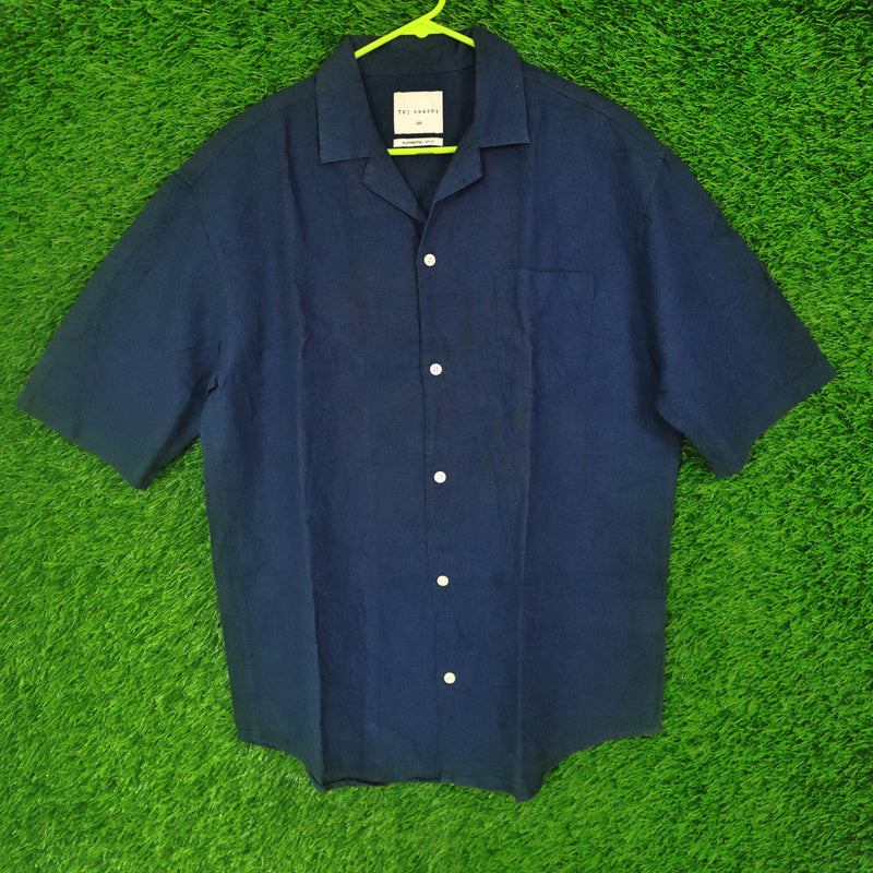 Tbj Nearby Navy Linen-Cotton Shirt - Large