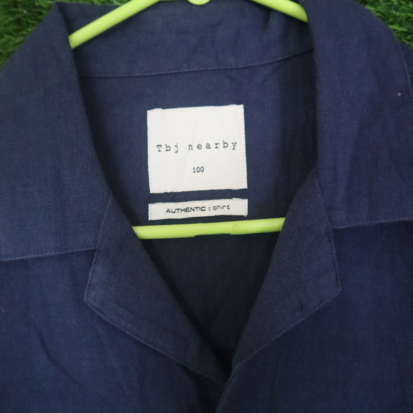 Tbj Nearby Navy Linen-Cotton Shirt - Large