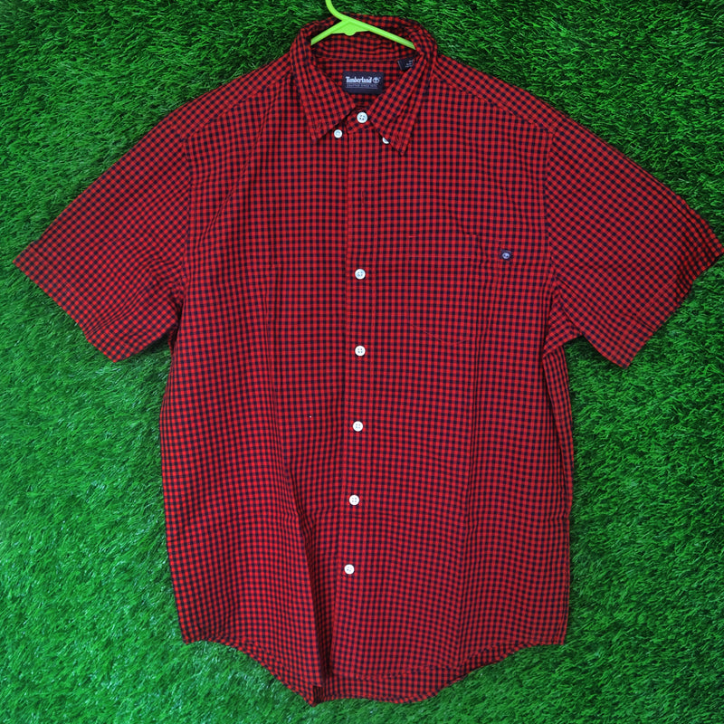 Timberland Red & Black Gingham Check Short Sleeve Shirt  - Medium