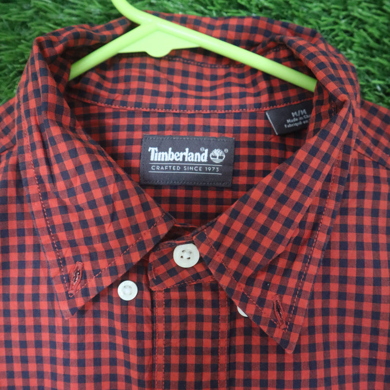 Timberland Red & Black Gingham Check Short Sleeve Shirt  - Medium