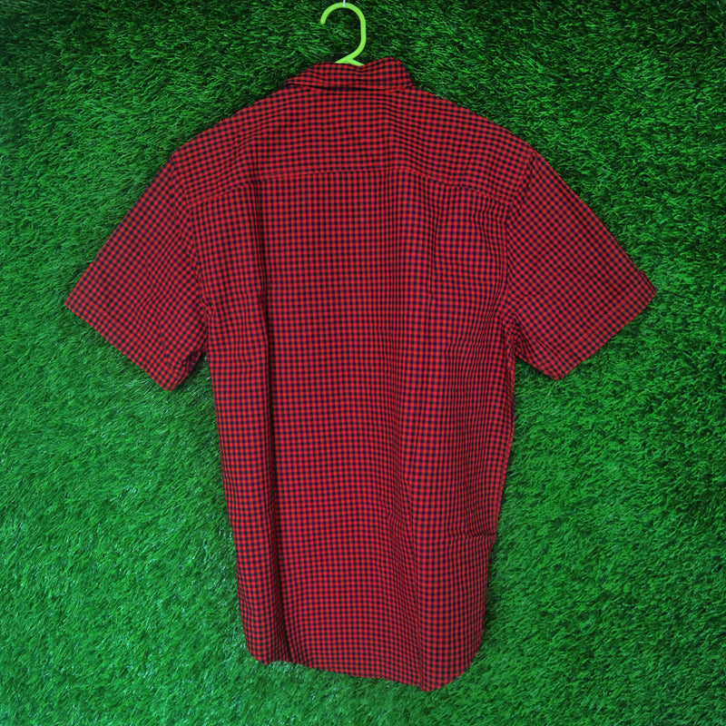 Timberland Red & Black Gingham Check Short Sleeve Shirt  - Medium
