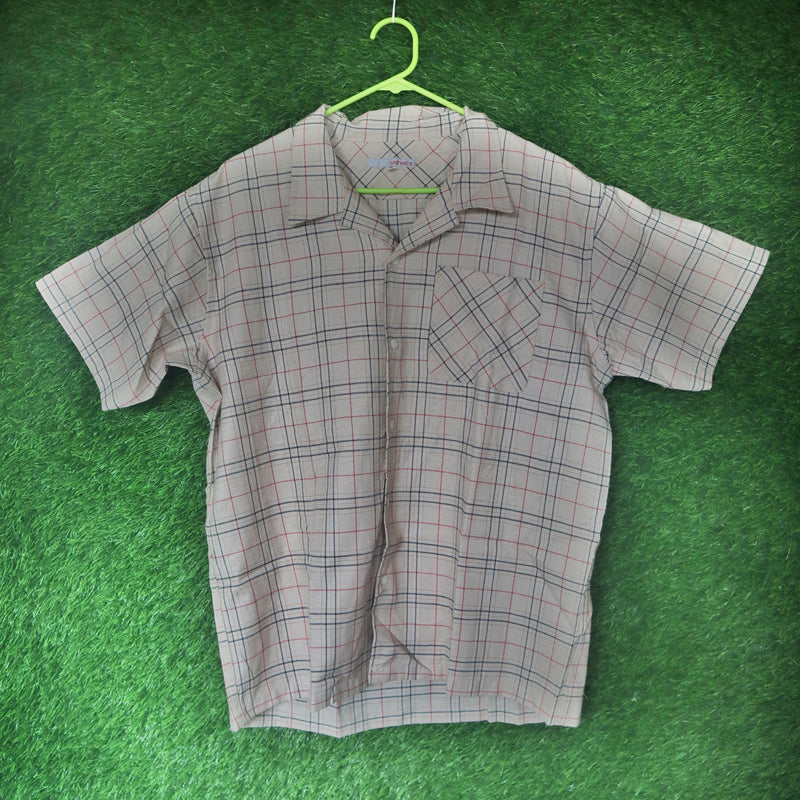 SPITINICK Beige Checkered Short Sleeve Shirt – Size M (Thrifted)