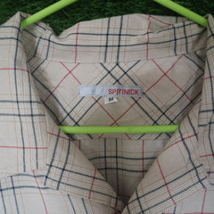 SPITINICK Beige Checkered Short Sleeve Shirt – Size M (Thrifted)