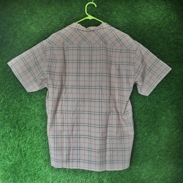 SPITINICK Beige Checkered Short Sleeve Shirt – Size M (Thrifted)