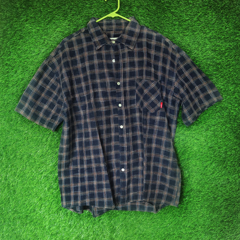 AshBurn Navy & Brown Checked Shirt – Size Large (Thrifted)