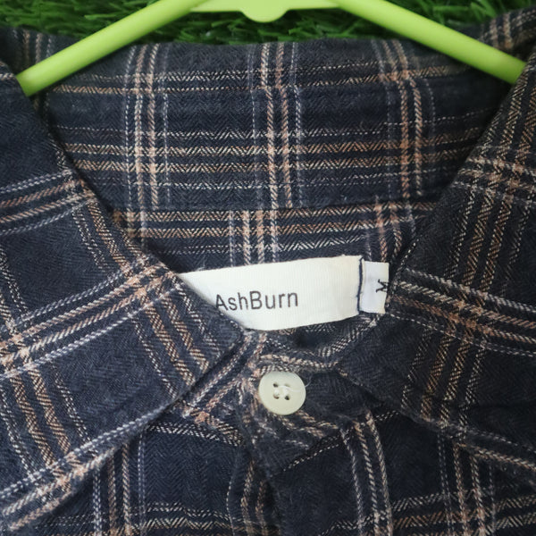 AshBurn Navy & Brown Checked Shirt – Size Large (Thrifted)