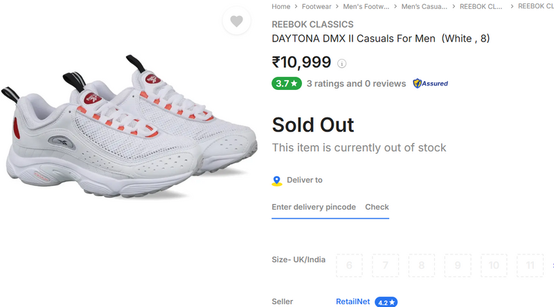 REEBOK CLASSICS  DAYTONA DMX II Casuals For Men - PRE OWNED